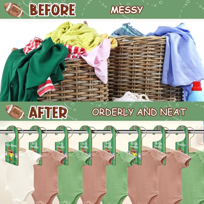 CORNER LACE Baby Closet Dividers 8PCS, Football Theme Wooden Double-Sided Clothes Size Hanger Organizer from Newborn to Toddler for Nursery Decor Baby Shower Birthday Gift - Image 5